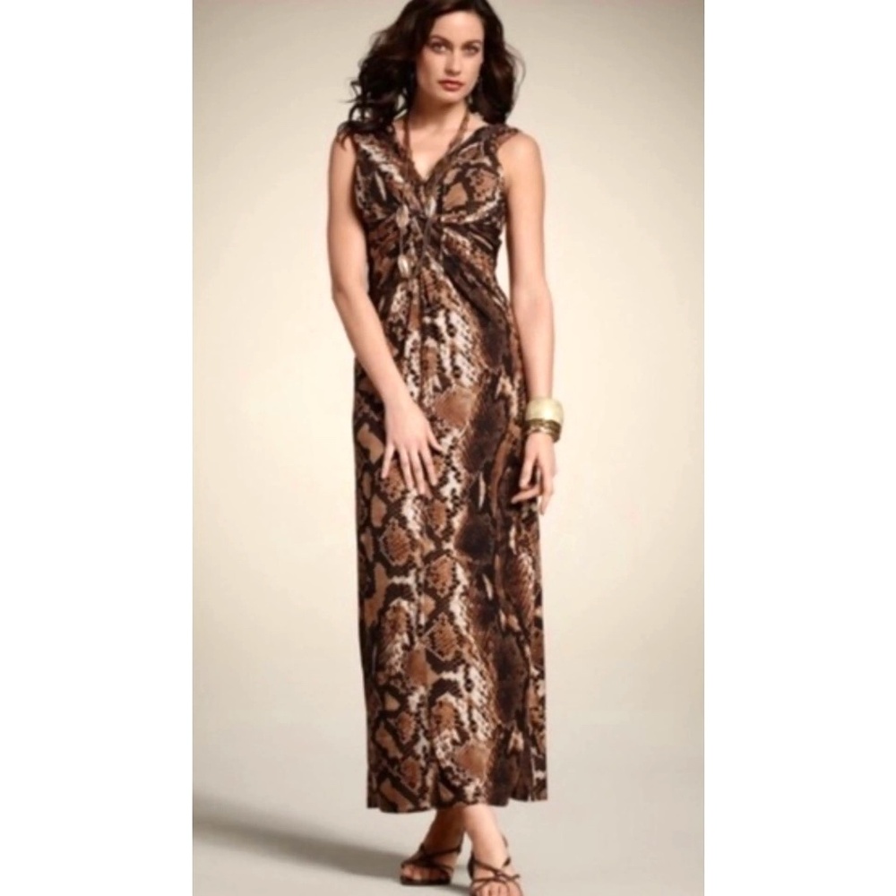 Chico's Twisted Knot Front Brown Snake Print Maxi Dress - Size 3 (XL)